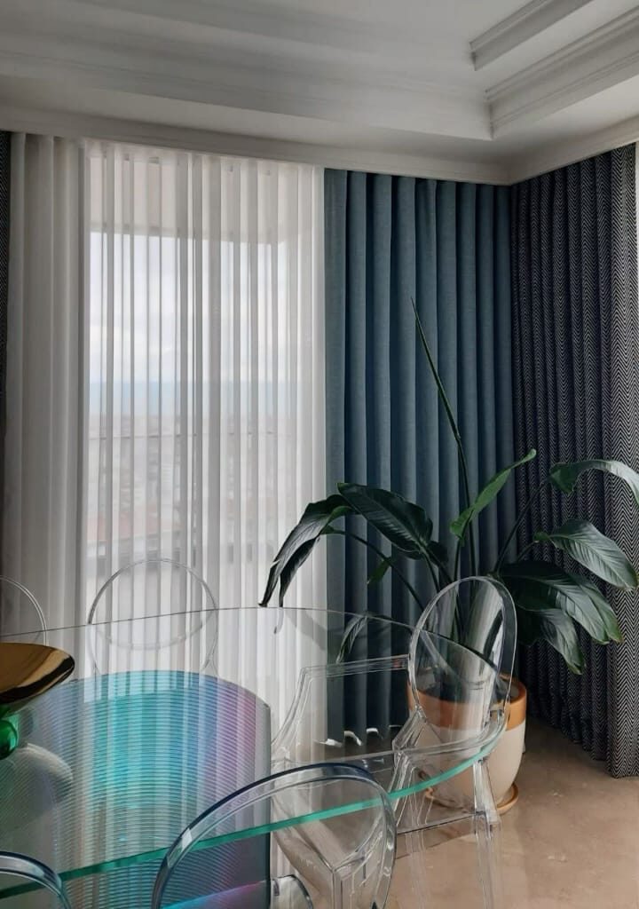 Custom-made wave curtains with soft fabric folds for home décor